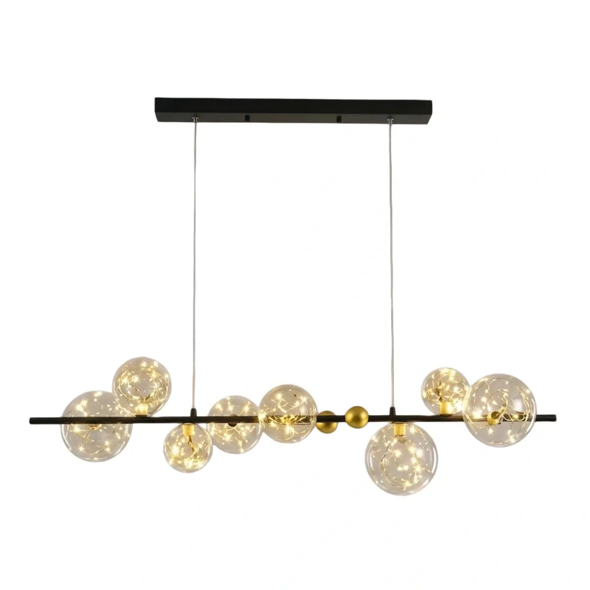 Lámpara de araña moderna de burbujas – Metal dorado/negro con vidrio cristal claro para cocina - Flindria