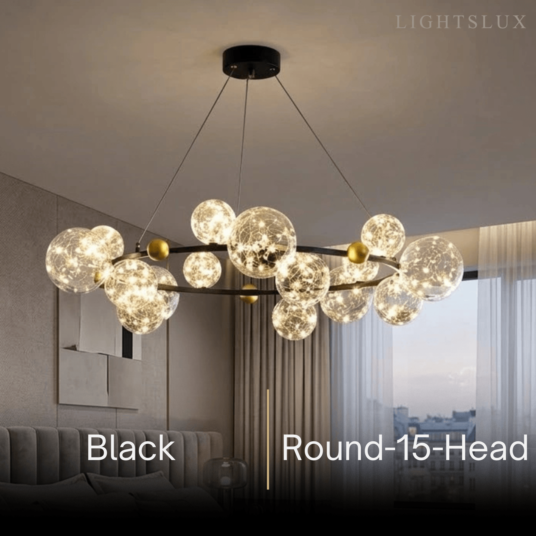 Lámpara de araña moderna de burbujas – Metal dorado/negro con vidrio cristal claro para cocina - Flindria