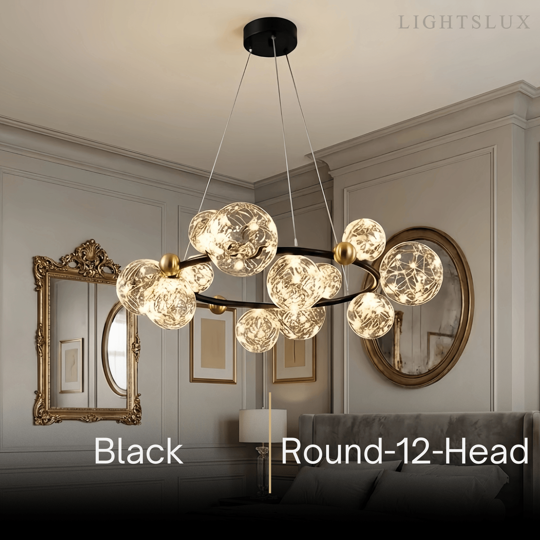 Lámpara de araña moderna de burbujas – Metal dorado/negro con vidrio cristal claro para cocina - Flindria