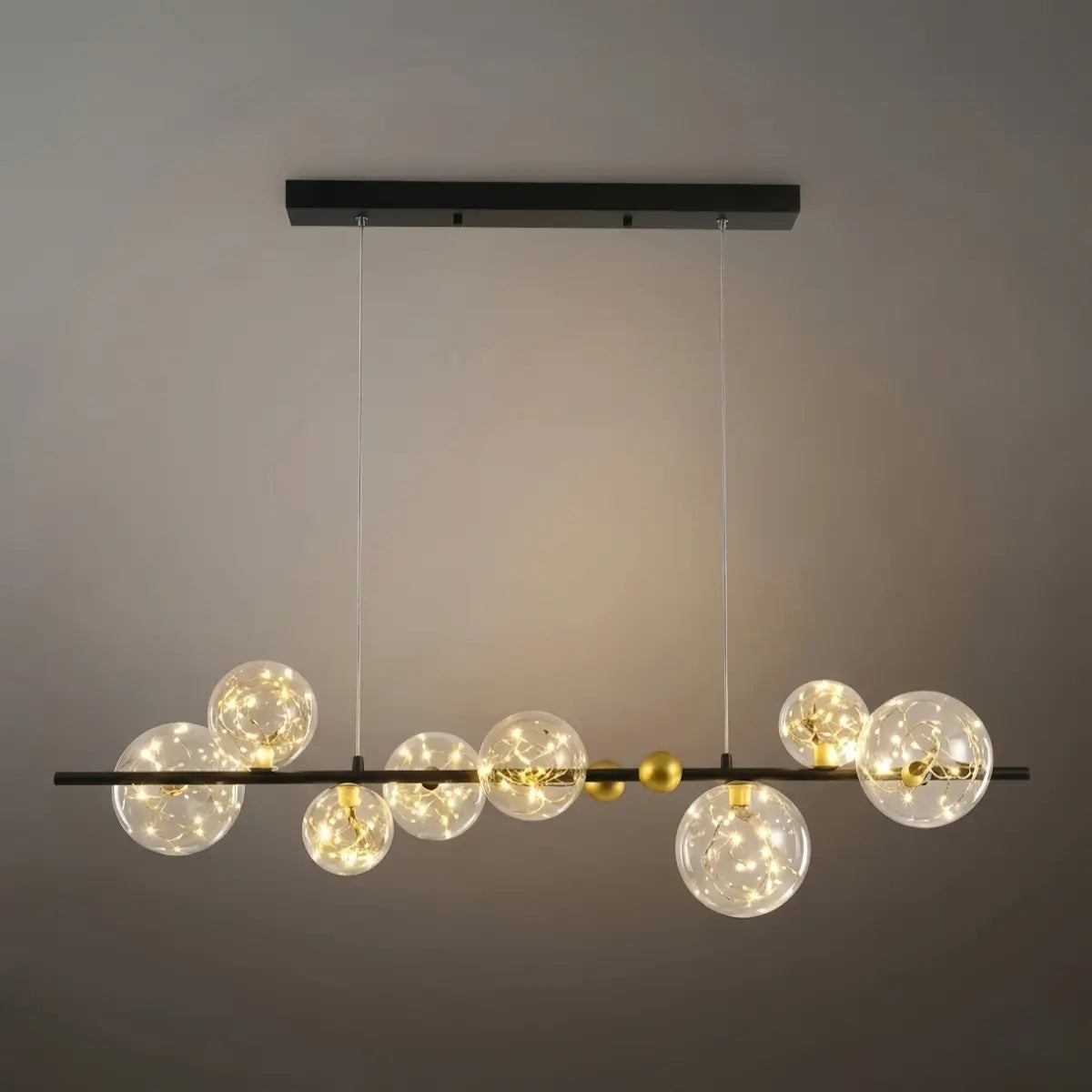 Lámpara de araña moderna de burbujas – Metal dorado/negro con vidrio cristal claro para cocina - Flindria