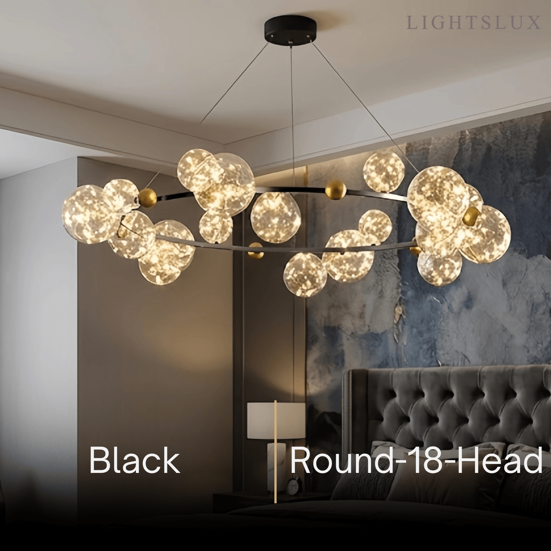 Lámpara de araña moderna de burbujas – Metal dorado/negro con vidrio cristal claro para cocina - Flindria