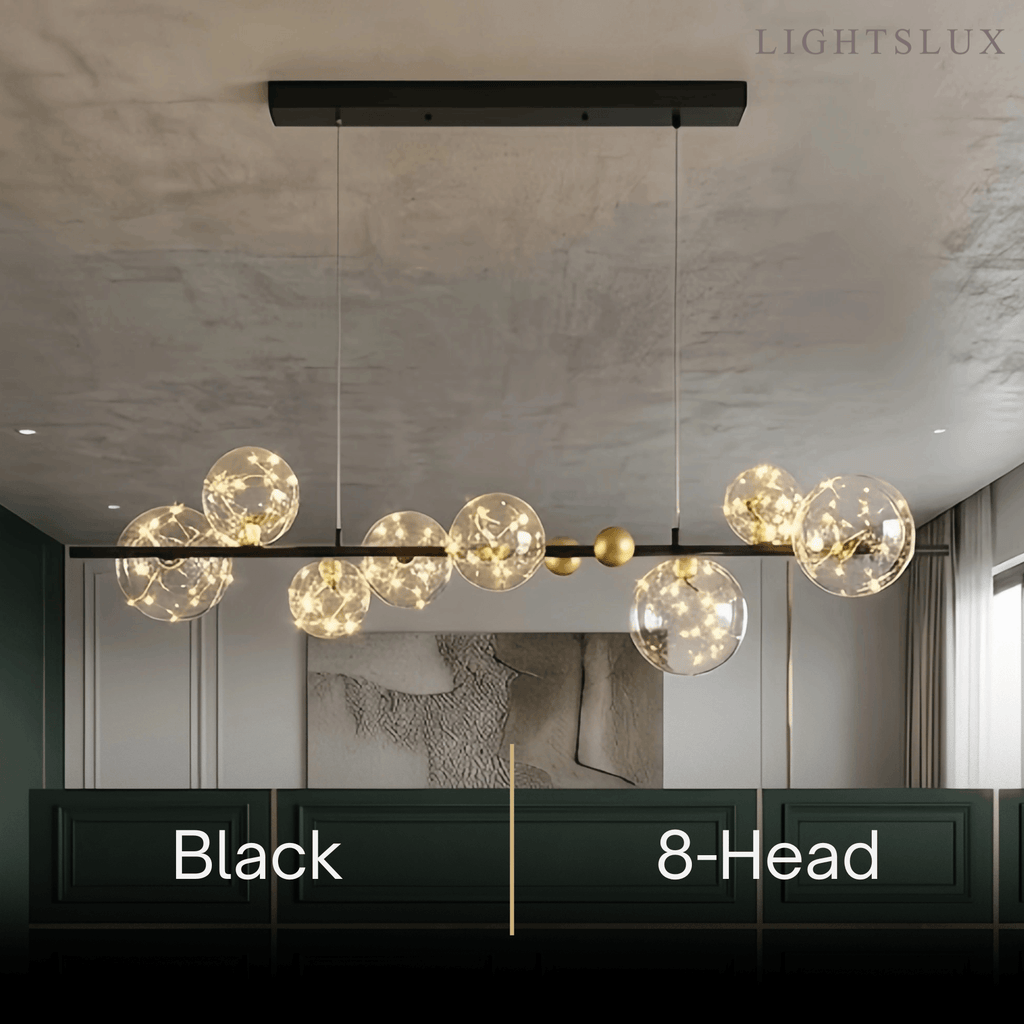 Lámpara de araña moderna de burbujas – Metal dorado/negro con vidrio cristal claro para cocina - Flindria