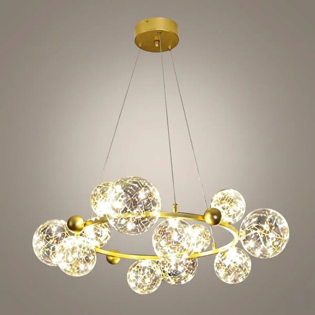 Lámpara de araña moderna de burbujas – Metal dorado/negro con vidrio cristal claro para cocina - Flindria
