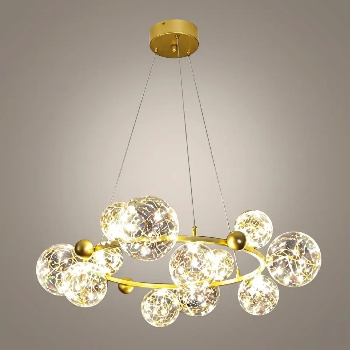 Lámpara de araña moderna de burbujas – Metal dorado/negro con vidrio cristal claro para cocina - Flindria
