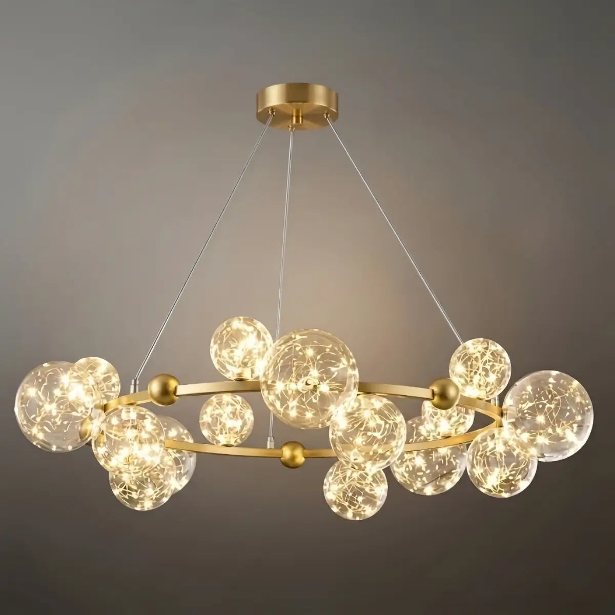 Lámpara de araña moderna de burbujas – Metal dorado/negro con vidrio cristal claro para cocina - Flindria