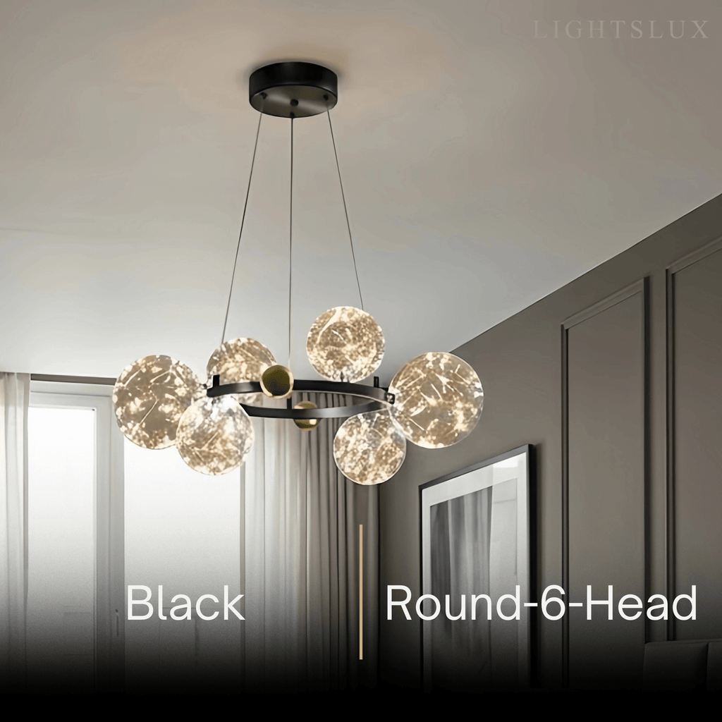 Lámpara de araña moderna de burbujas – Metal dorado/negro con vidrio cristal claro para cocina - Flindria