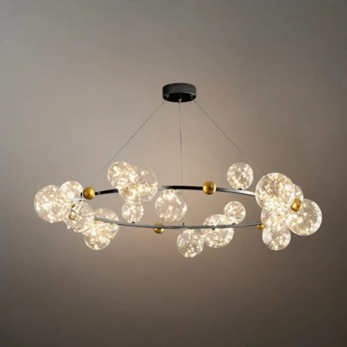 Lámpara de araña moderna de burbujas – Metal dorado/negro con vidrio cristal claro para cocina - Flindria