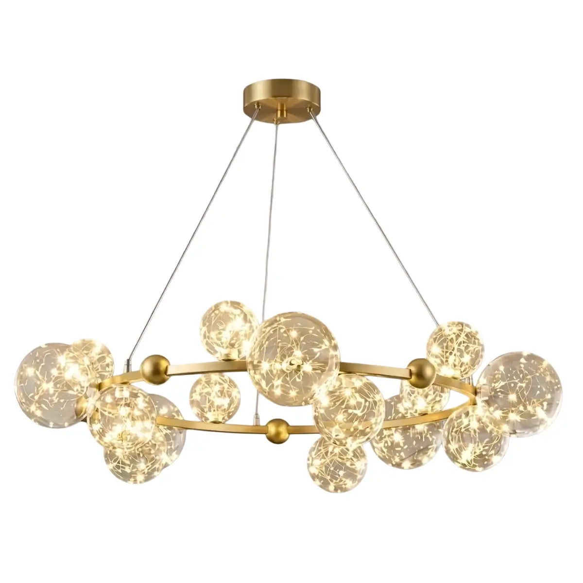 Lámpara de araña moderna de burbujas – Metal dorado/negro con vidrio cristal claro para cocina - Flindria