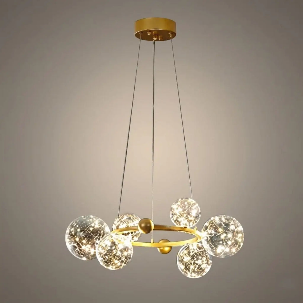 Lámpara de araña moderna de burbujas – Metal dorado/negro con vidrio cristal claro para cocina - Flindria