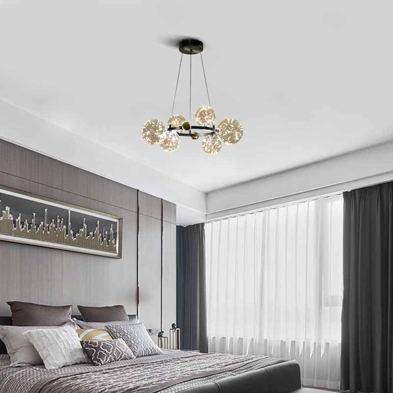 Lámpara de araña moderna de burbujas – Metal dorado/negro con vidrio cristal claro para cocina - Flindria
