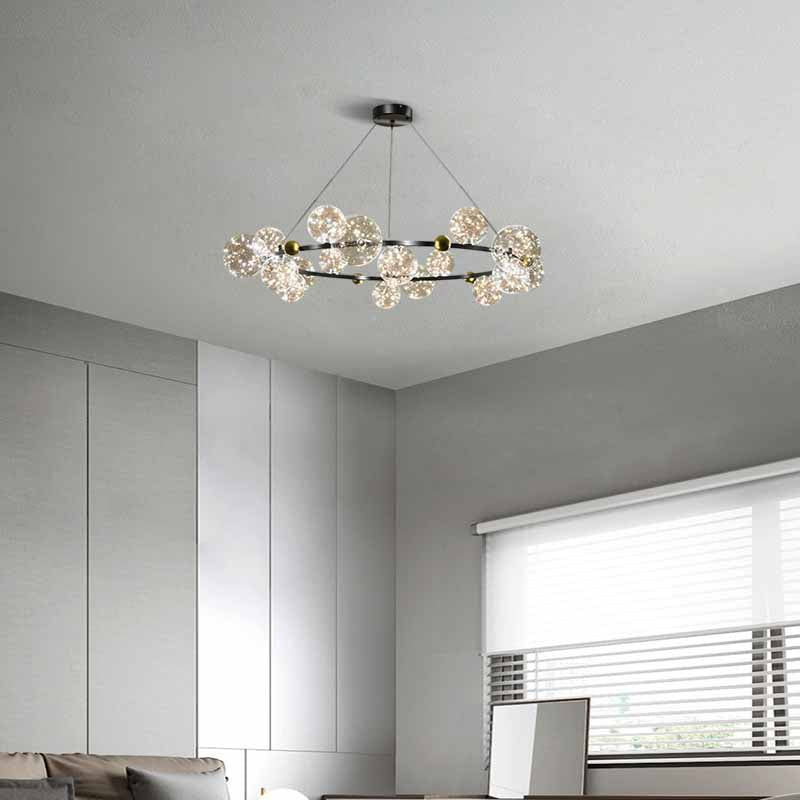 Lámpara de araña moderna de burbujas – Metal dorado/negro con vidrio cristal claro para cocina - Flindria