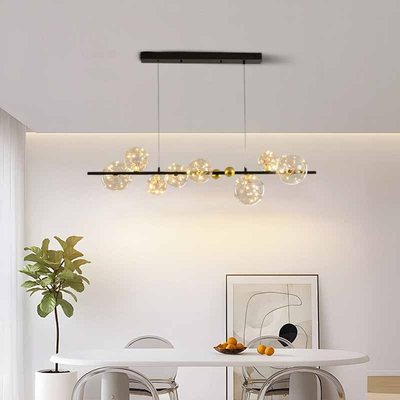 Lámpara de araña moderna de burbujas – Metal dorado/negro con vidrio cristal claro para cocina - Flindria