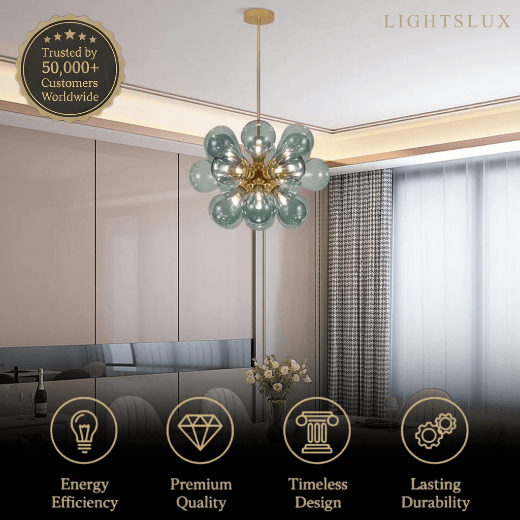 Art Deco Bubble Chandelier – Blue/Purple/White Glass for Living Room - Flindria