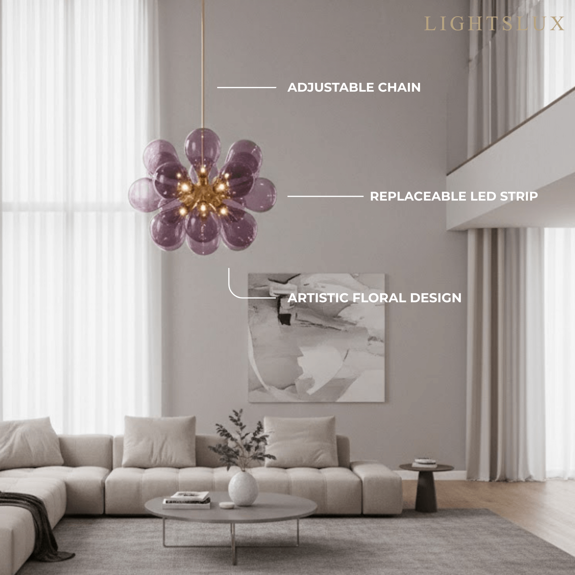 Art Deco Bubble Chandelier – Blue/Purple/White Glass for Living Room - Flindria