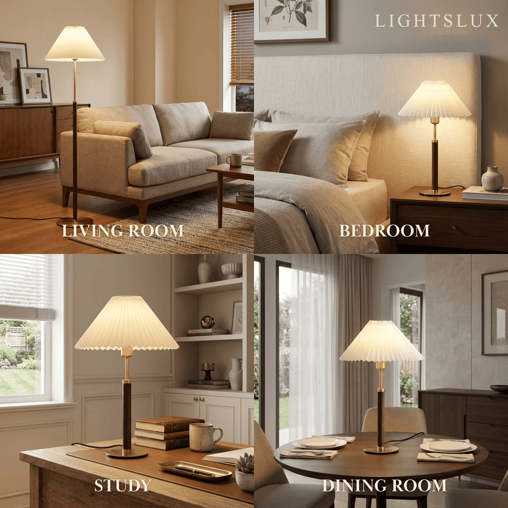 Classical Walnut Floor/Table Lamp — Metal & Fabric Linear Design for Bedroom - Flindria