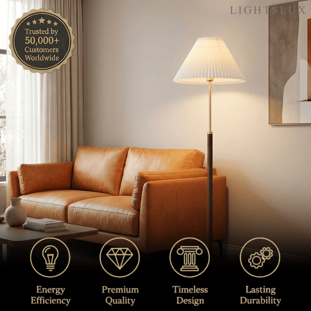 Classical Walnut Floor/Table Lamp — Metal & Fabric Linear Design for Bedroom - Flindria