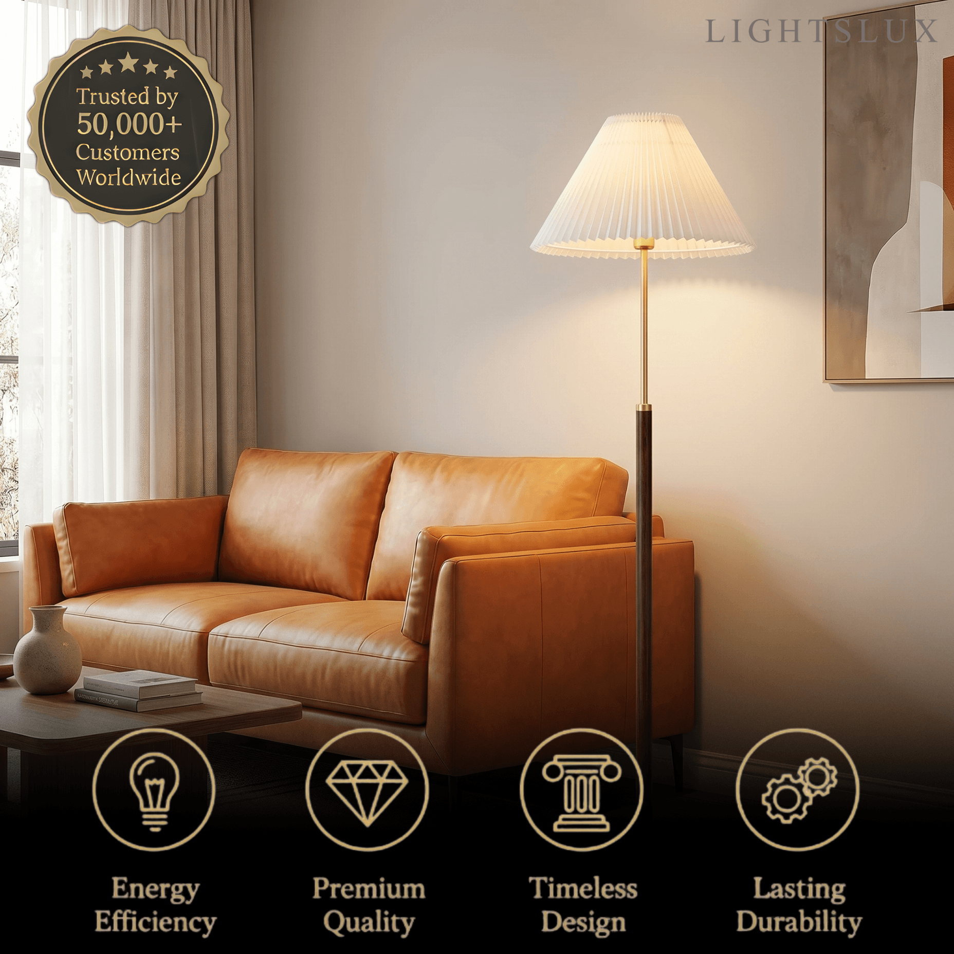 Classical Walnut Floor/Table Lamp — Metal & Fabric Linear Design for Bedroom - Flindria