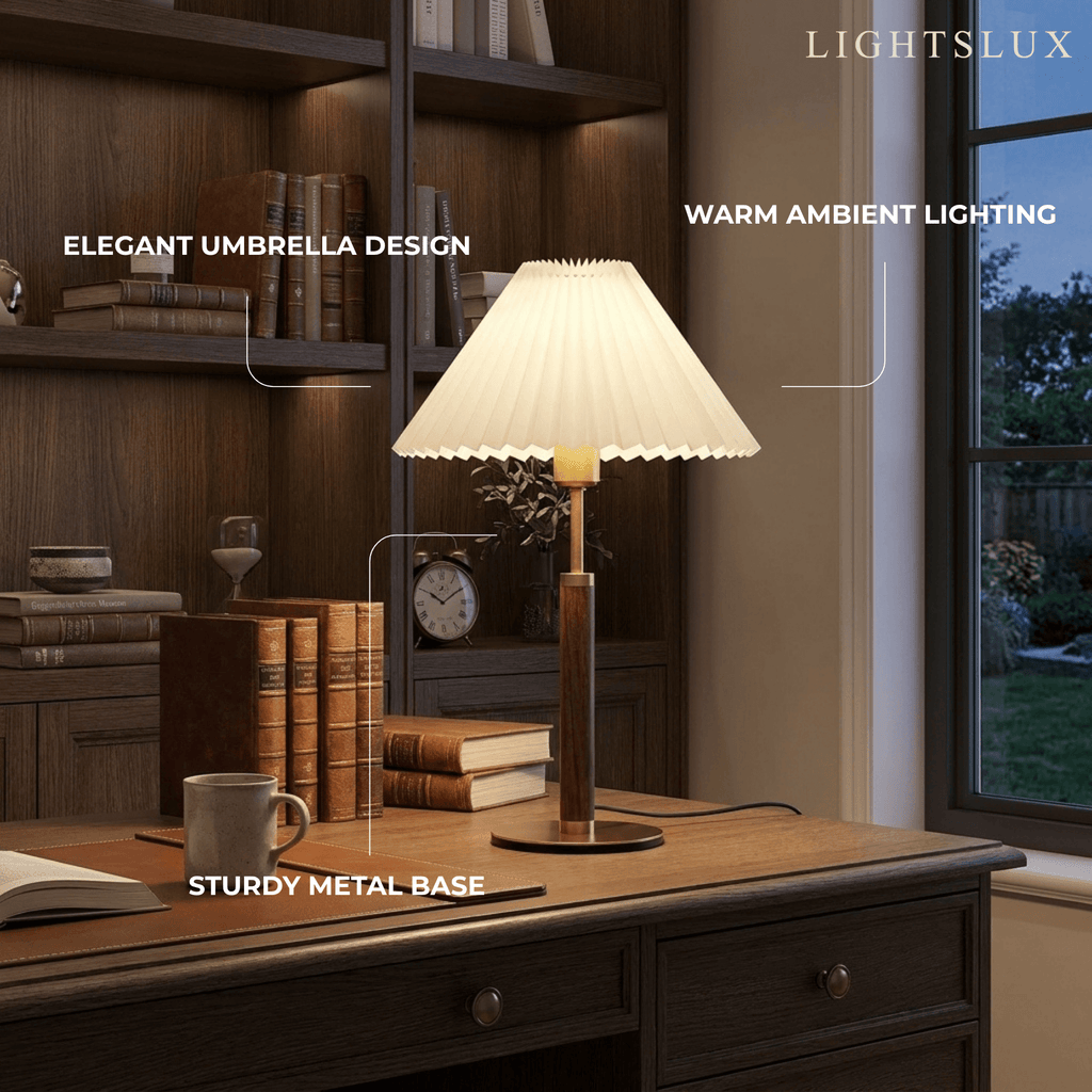 Classical Walnut Floor/Table Lamp — Metal & Fabric Linear Design for Bedroom - Flindria