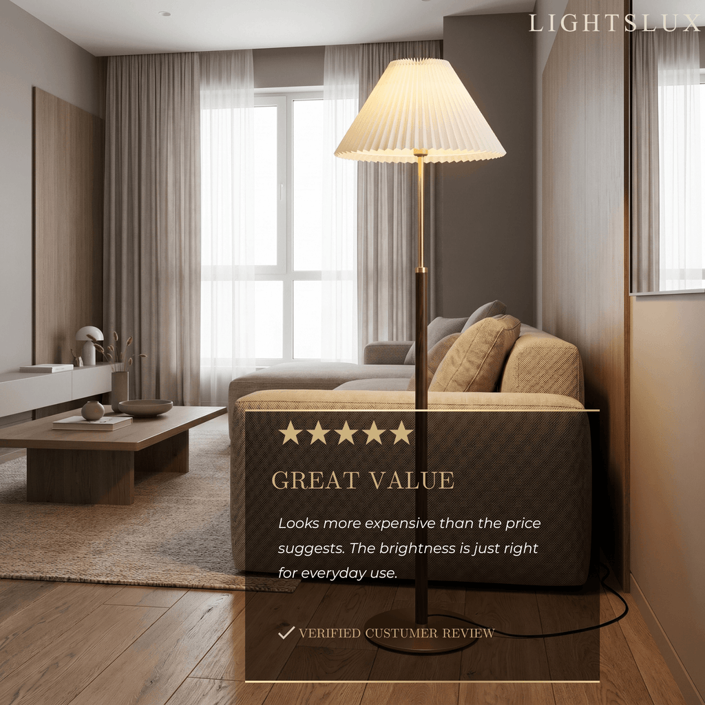 Classical Walnut Floor/Table Lamp — Metal & Fabric Linear Design for Bedroom - Flindria