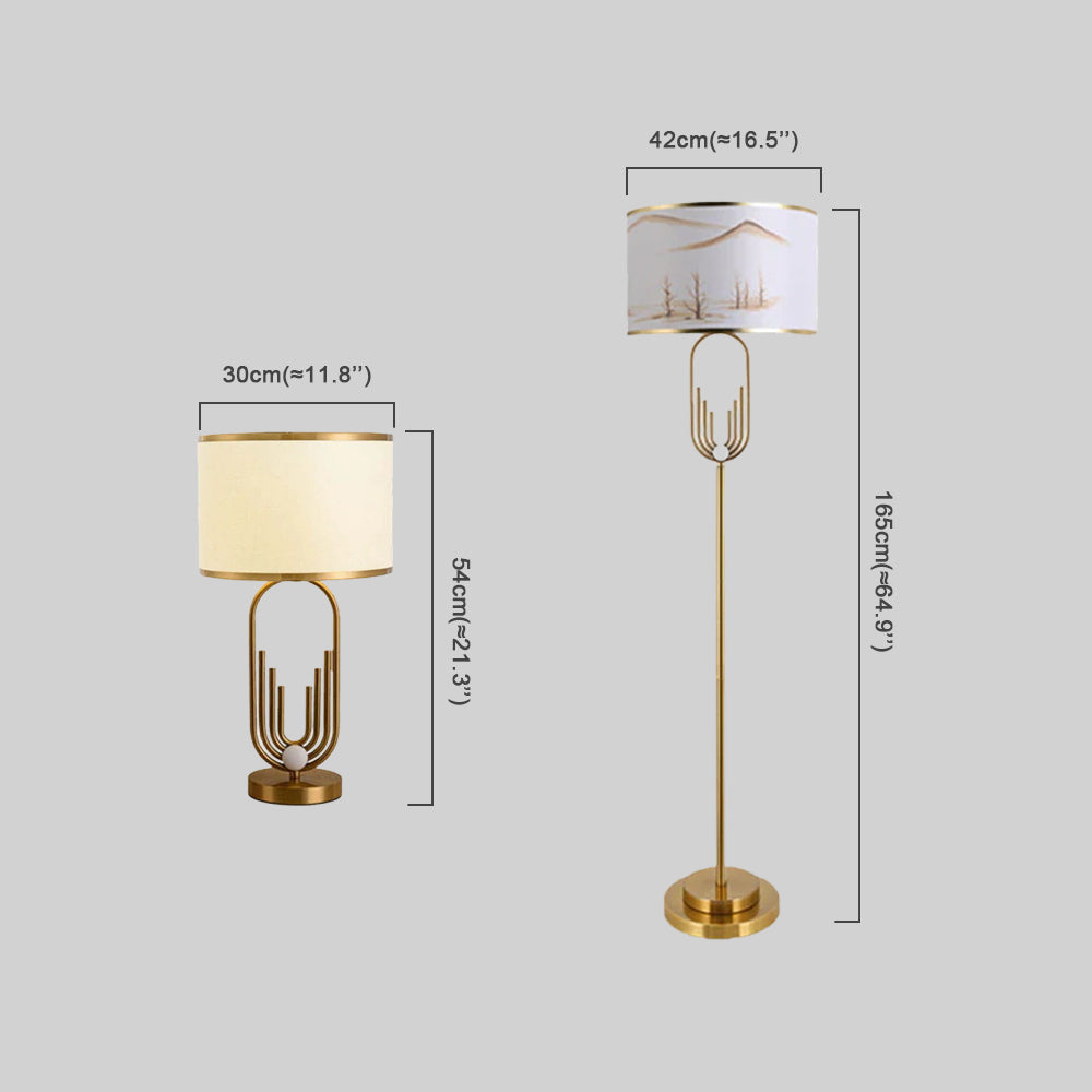 Modern Gold Floor/Table Lamp - Metal Frame with Fabric Living Room/Bedroom - Flindria