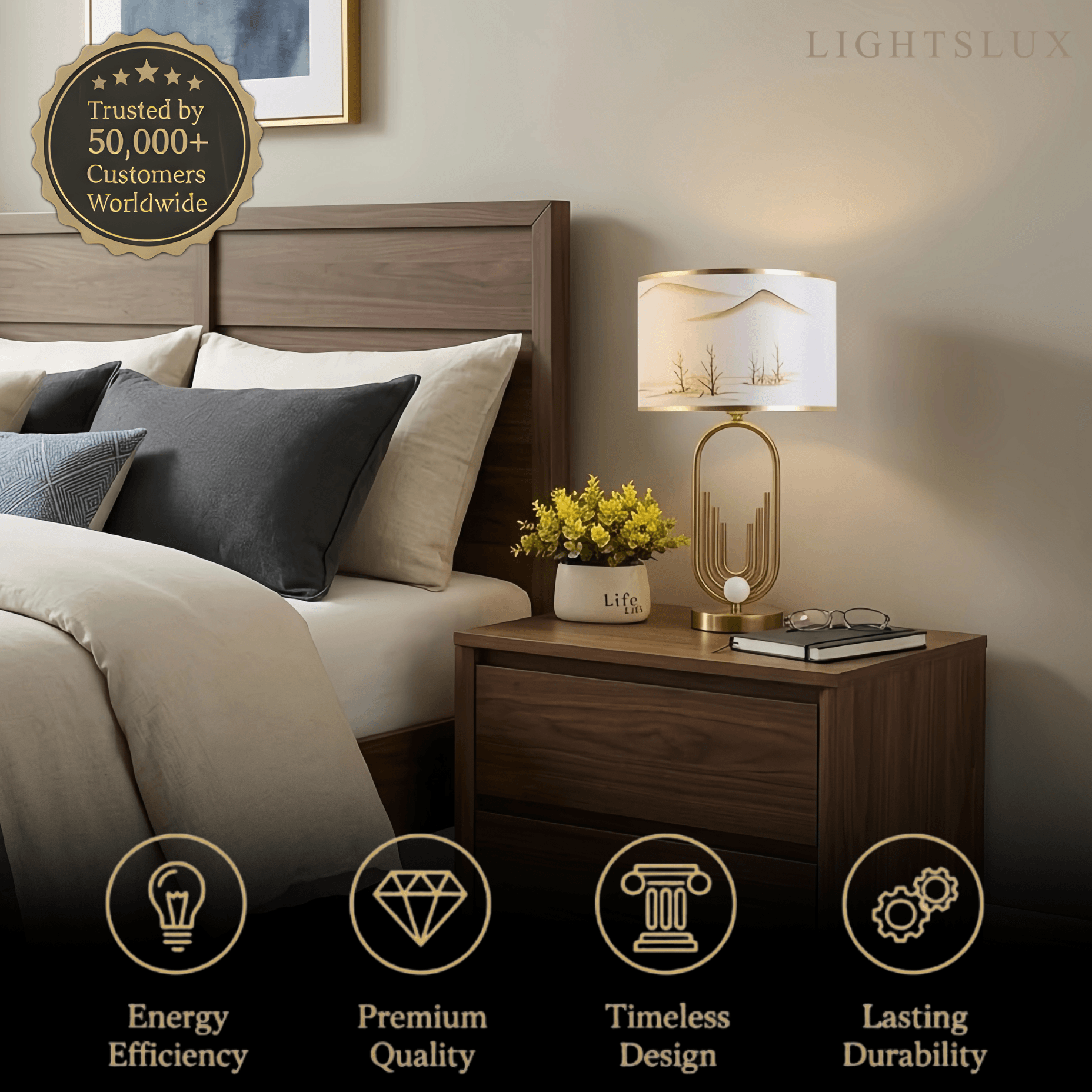 Modern Gold Floor/Table Lamp - Metal Frame with Fabric Living Room/Bedroom - Flindria