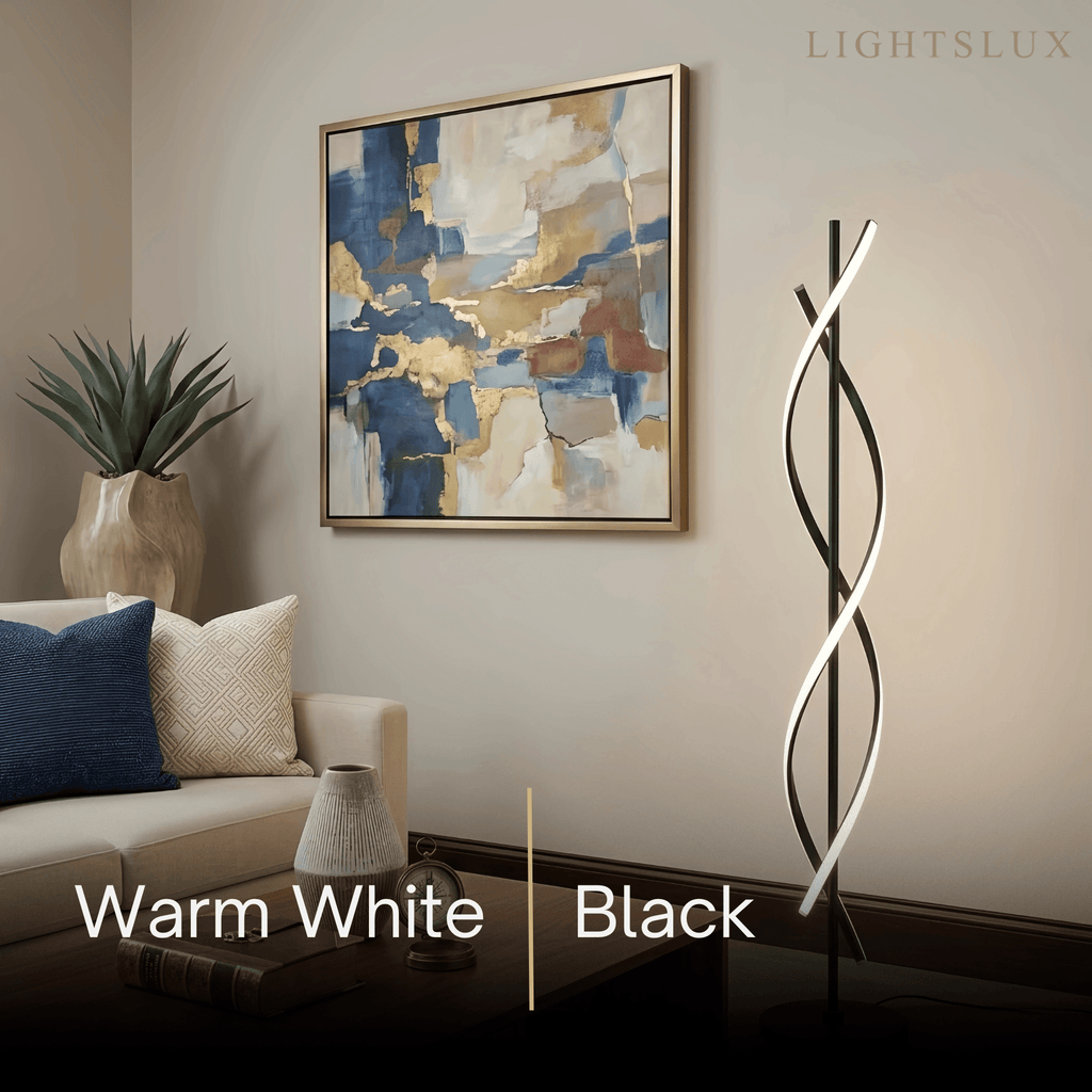 Modern Black & White Floor Lamp - Streamlined Metal Design for Living Room - Flindria