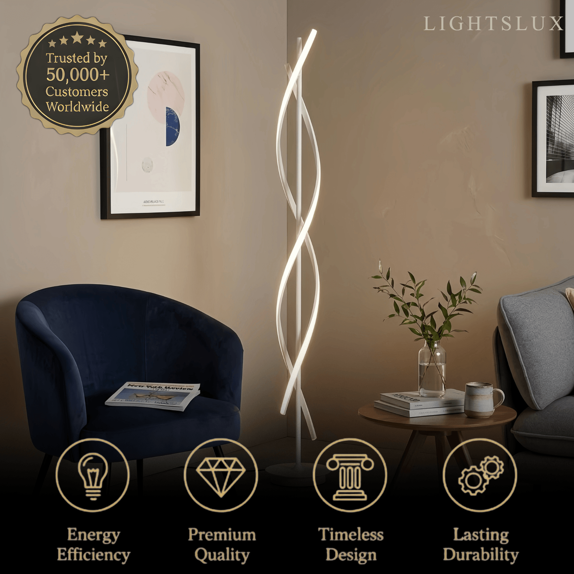 Modern Black & White Floor Lamp - Streamlined Metal Design for Living Room - Flindria