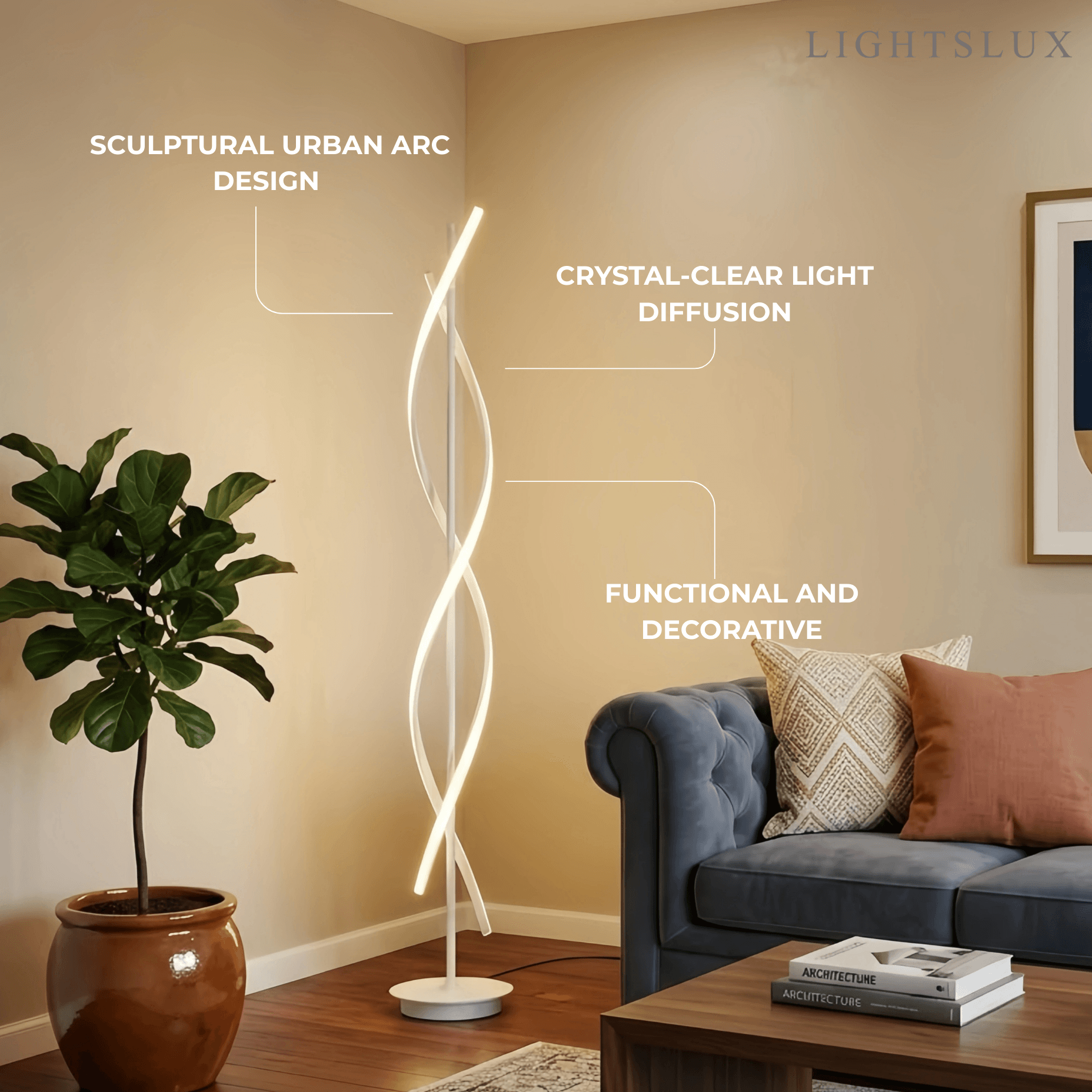 Modern Black & White Floor Lamp - Streamlined Metal Design for Living Room - Flindria