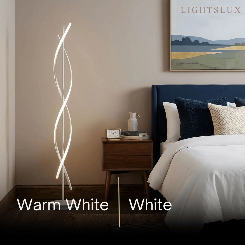 Modern Black & White Floor Lamp - Streamlined Metal Design for Living Room - Flindria