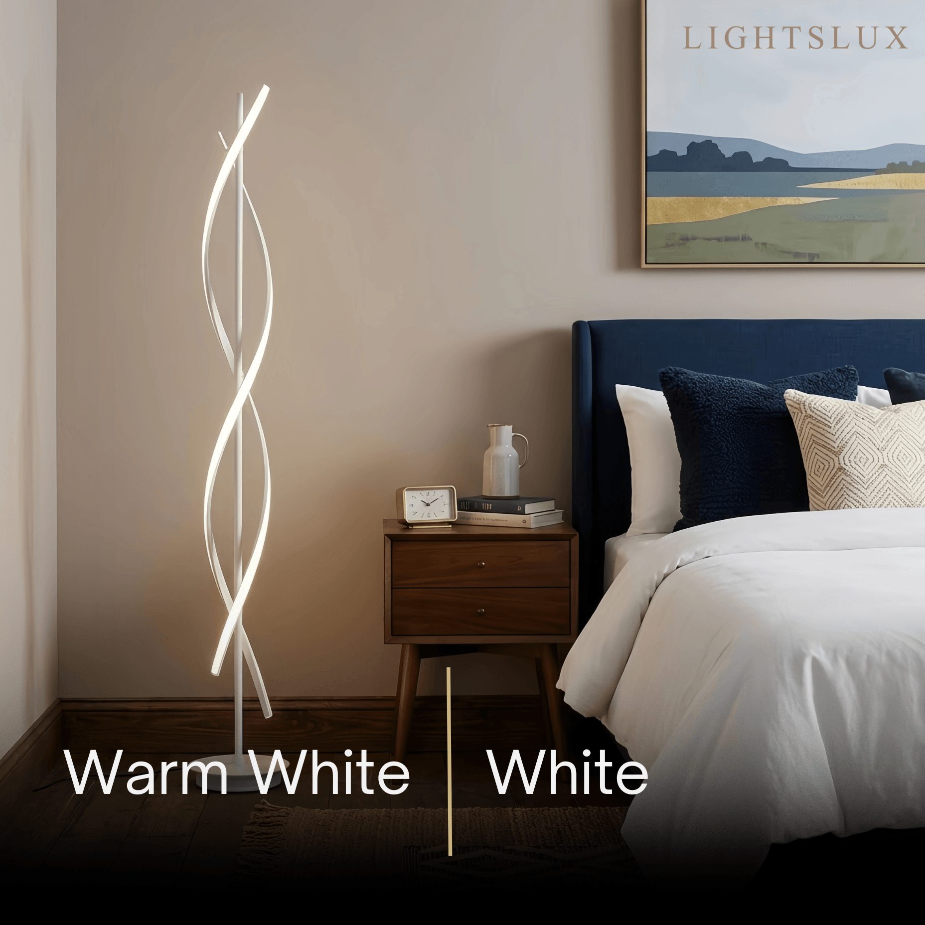 Modern Black & White Floor Lamp - Streamlined Metal Design for Living Room - Flindria