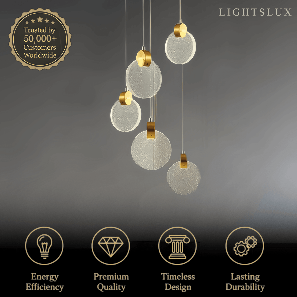 Art Deco Round – Pendant Light Gold Metal/Crystal for Dining Room - Flindria