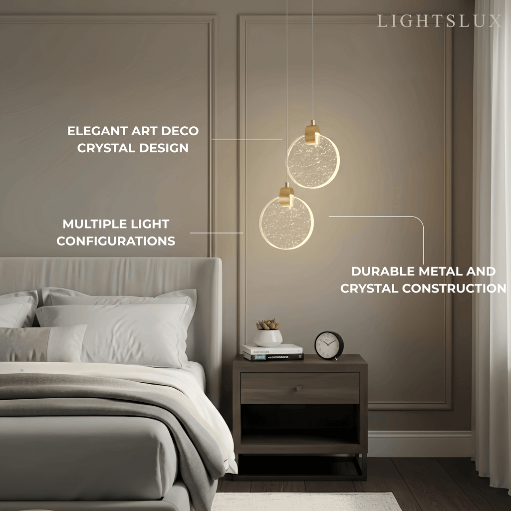 Art Deco Round – Pendant Light Gold Metal/Crystal for Dining Room - Flindria