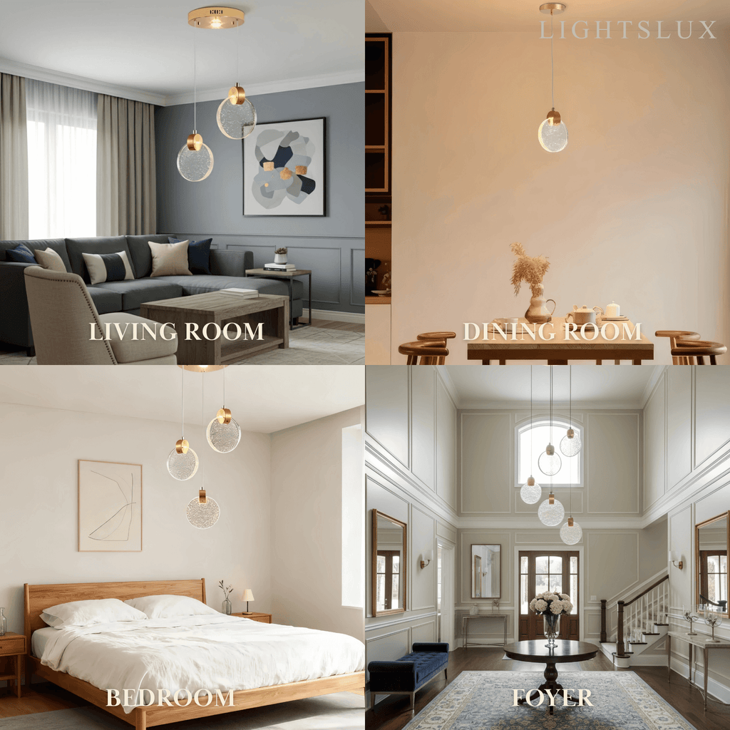 Art Deco Round – Pendant Light Gold Metal/Crystal for Dining Room - Flindria