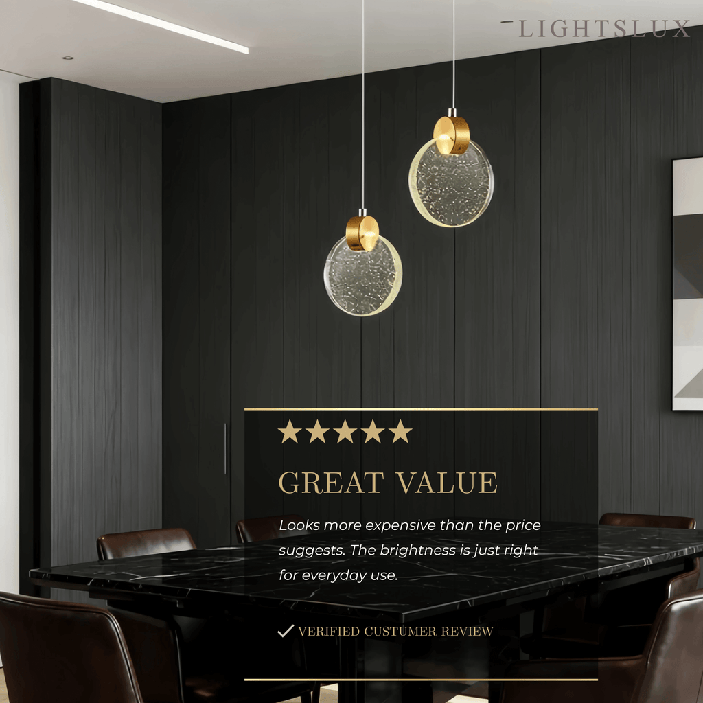 Art Deco Round – Pendant Light Gold Metal/Crystal for Dining Room - Flindria
