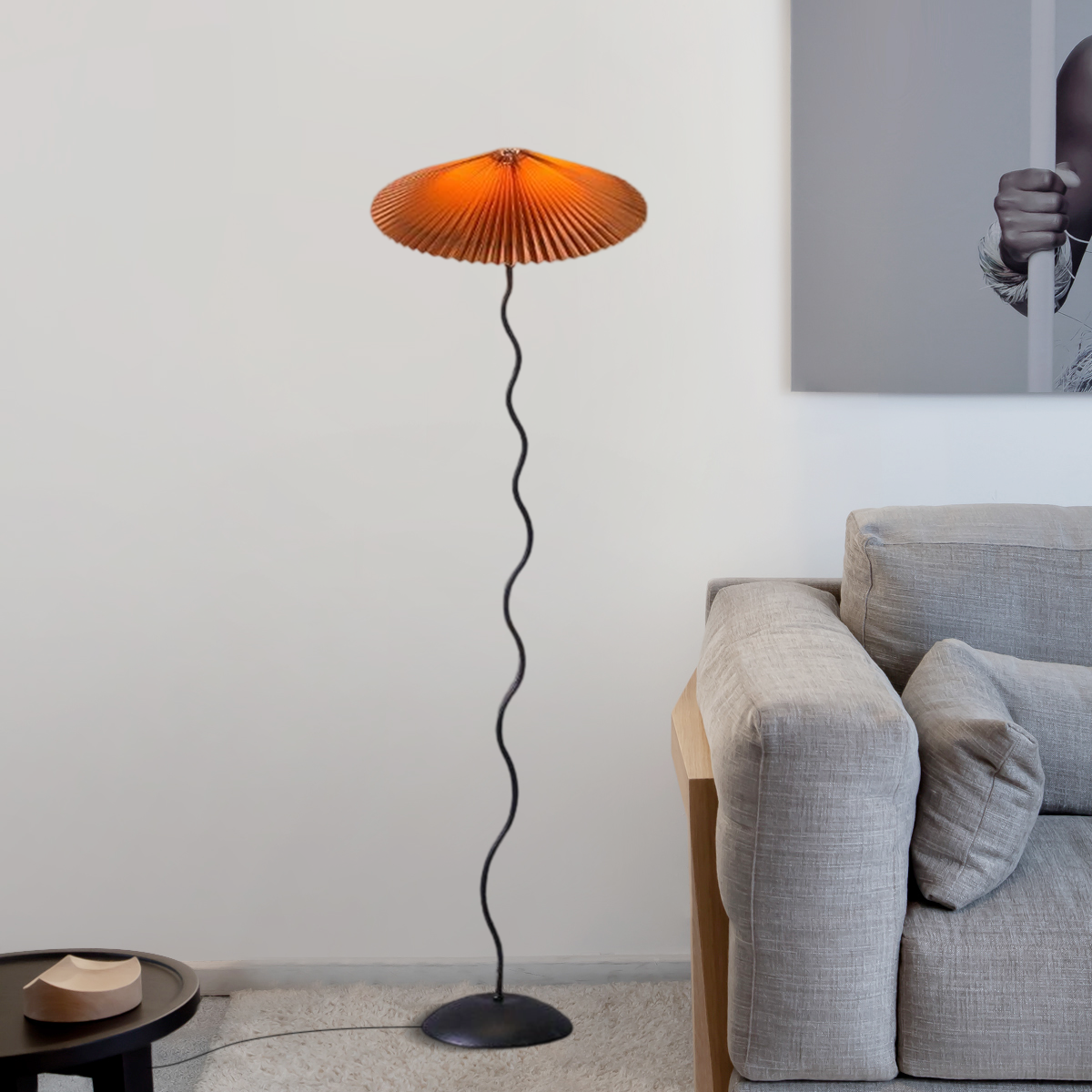 Modern Floor Lamp - Orange/Red/White Metal & Fabric for Bedroom - Flindria