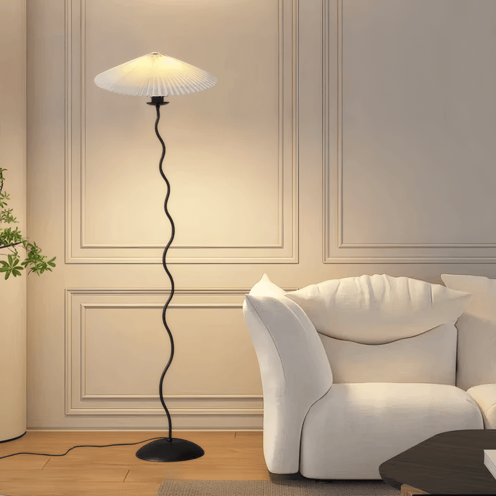 Modern Floor Lamp - Orange/Red/White Metal & Fabric for Bedroom - Flindria