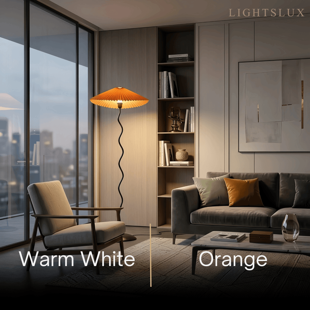 Modern Floor Lamp - Orange/Red/White Metal & Fabric for Bedroom - Flindria