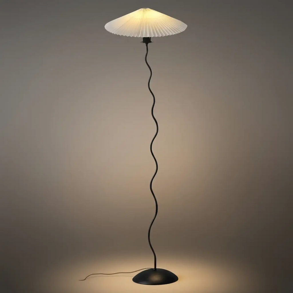 Modern Floor Lamp - Orange/Red/White Metal & Fabric for Bedroom - Flindria