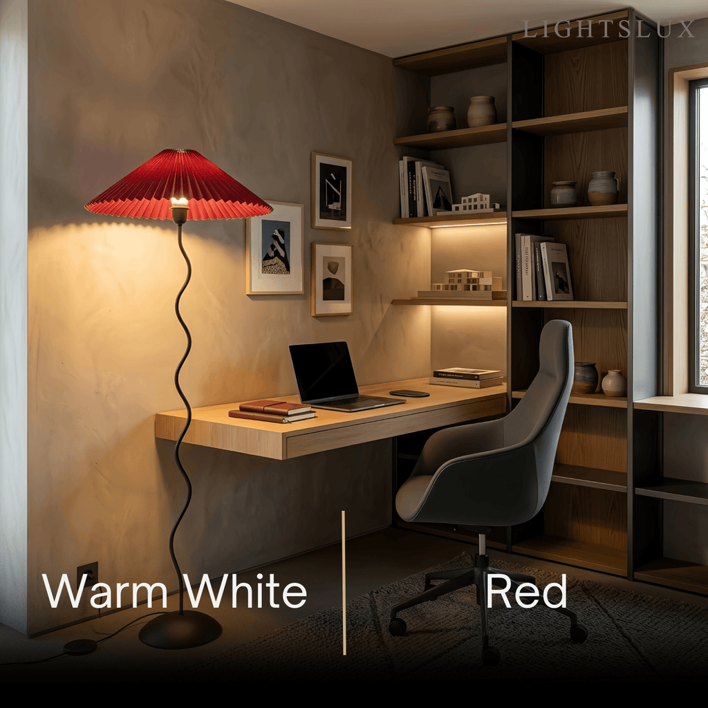 Modern Floor Lamp - Orange/Red/White Metal & Fabric for Bedroom - Flindria