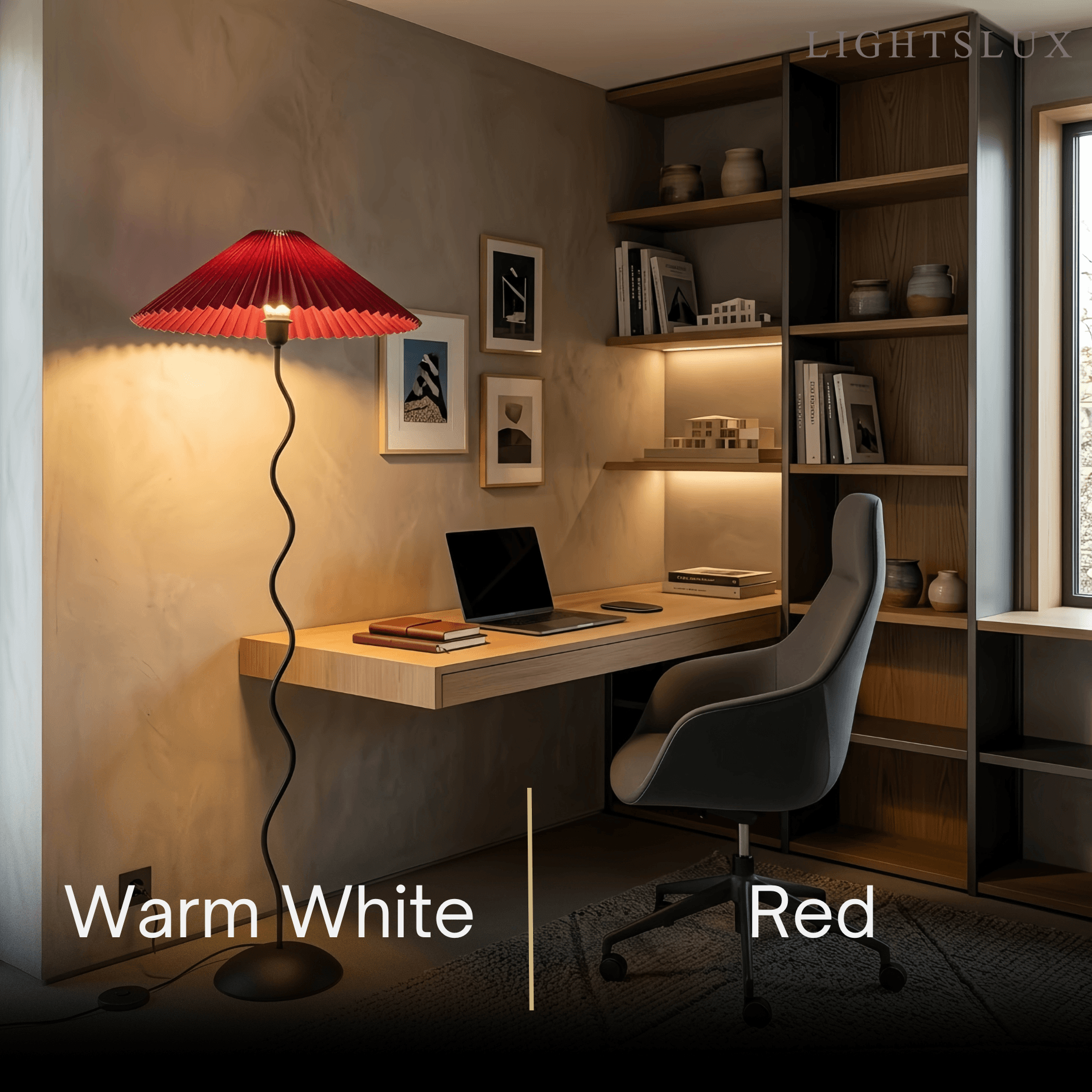 Modern Floor Lamp - Orange/Red/White Metal & Fabric for Bedroom - Flindria