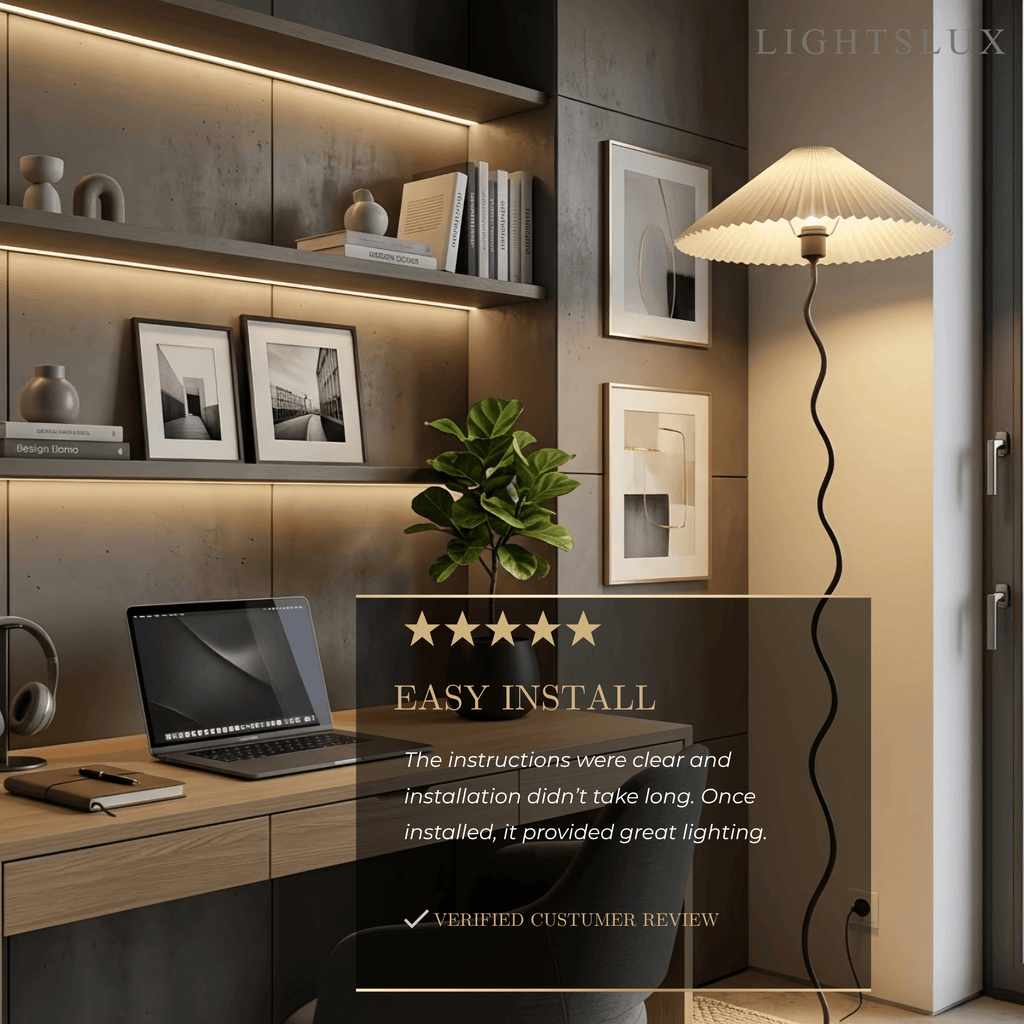 Modern Floor Lamp - Orange/Red/White Metal & Fabric for Bedroom - Flindria