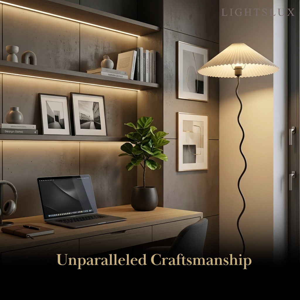 Modern Floor Lamp - Orange/Red/White Metal & Fabric for Bedroom - Flindria