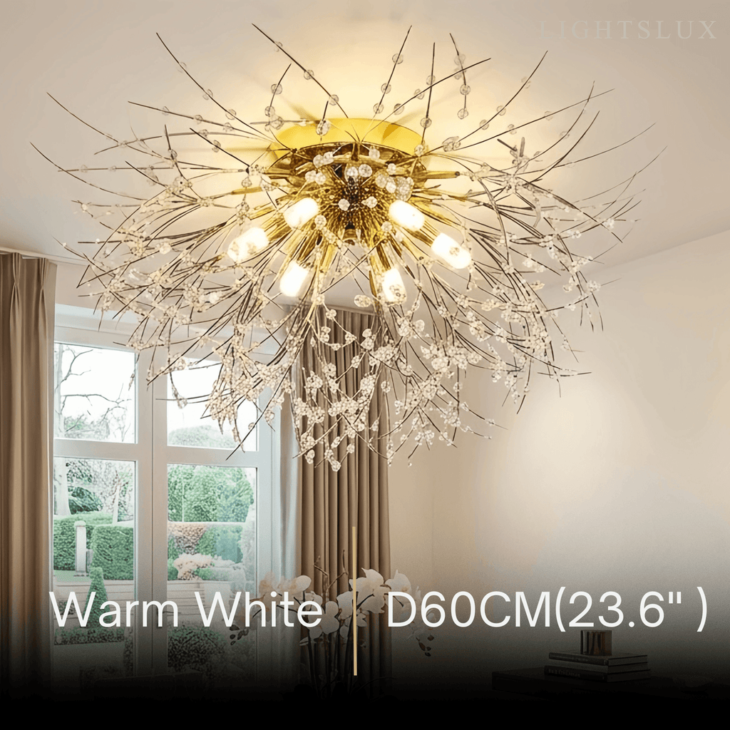 Art Deco Metal Ceiling Light - Gold Dandelion Shape for Living Room - Flindria