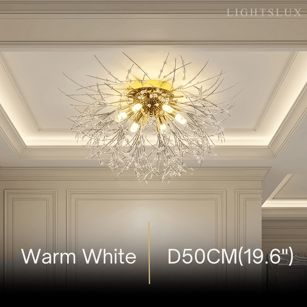 Art Deco Metal Ceiling Light - Gold Dandelion Shape for Living Room - Flindria