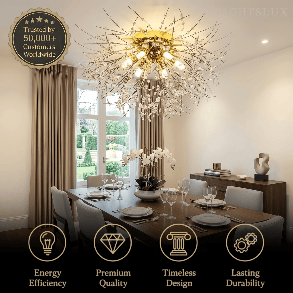 Art Deco Metal Ceiling Light - Gold Dandelion Shape for Living Room - Flindria