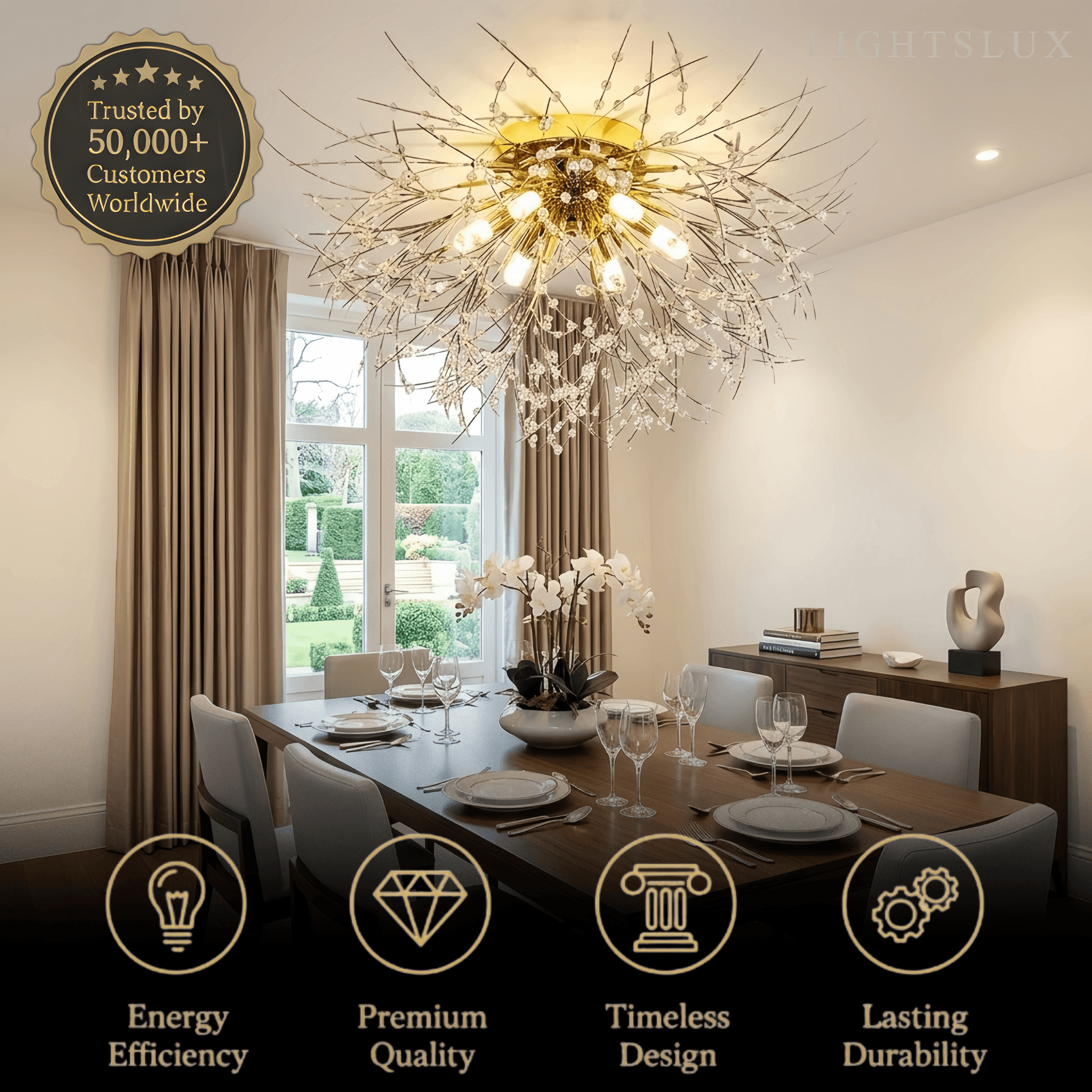 Art Deco Metal Ceiling Light - Gold Dandelion Shape for Living Room - Flindria