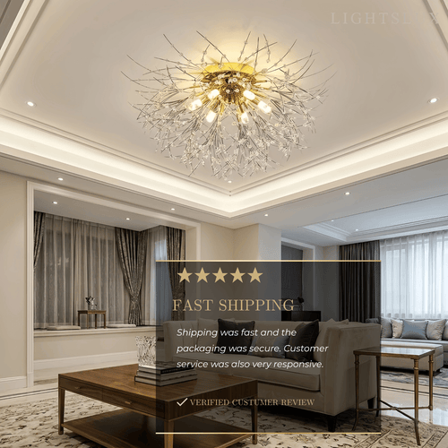 Art Deco Metal Ceiling Light - Gold Dandelion Shape for Living Room - Flindria