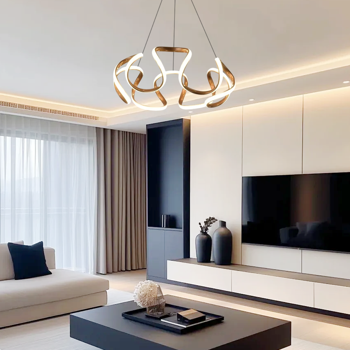 Moderne Golf Hanglamp - Grijs/Koffie/Goud voor Eetkamer - Flindria