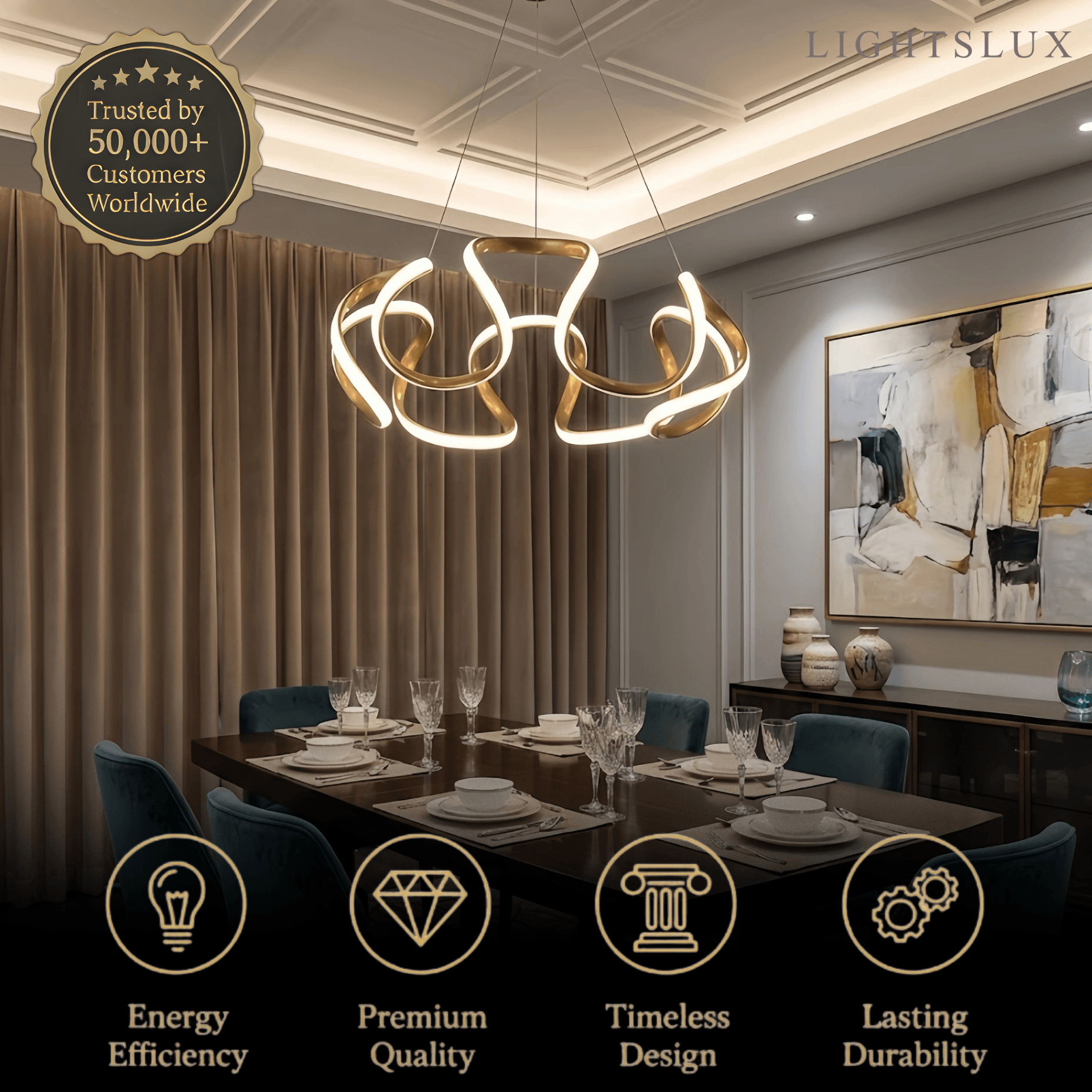 Moderne Golf Hanglamp - Grijs/Koffie/Goud voor Eetkamer - Flindria