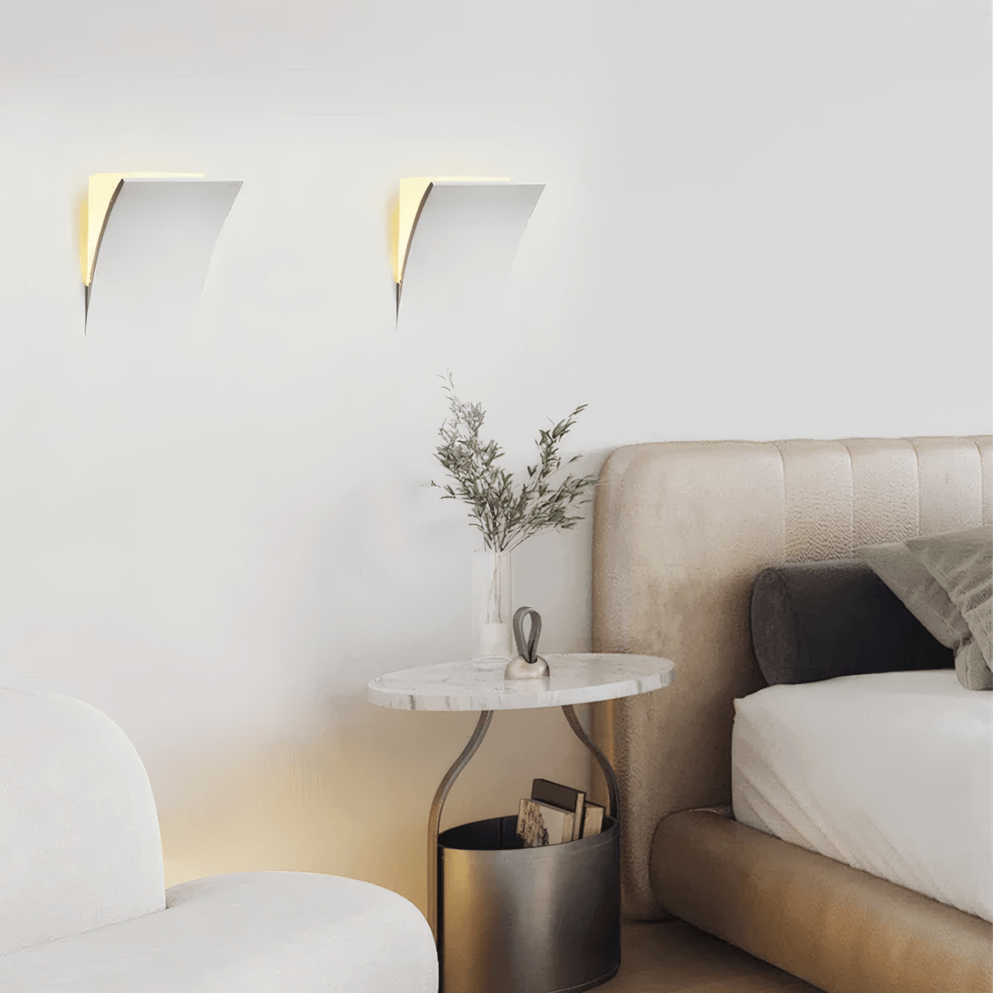 Art Deco Recessed Wall Lamp – White Metal Light for Living Room - Flindria